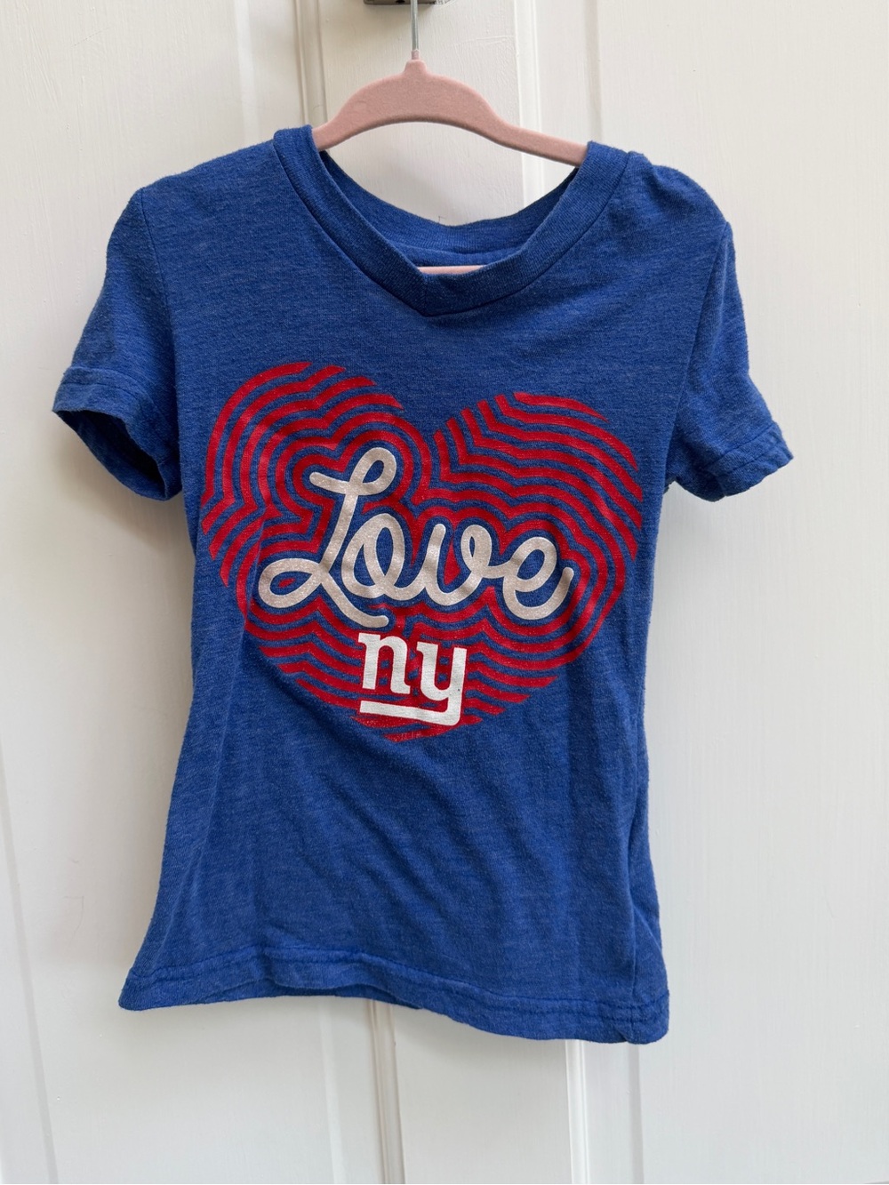NFL Girls 4 NY Giants Football Kids Blue Short Sleeve Tee Shirt Heart 'Love NY'